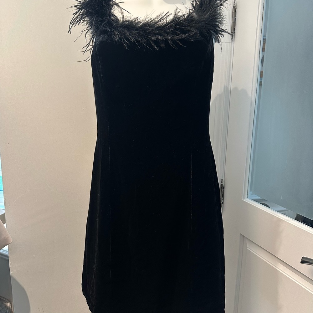 RIXO Lena feathered Black mini Cocktail Dress